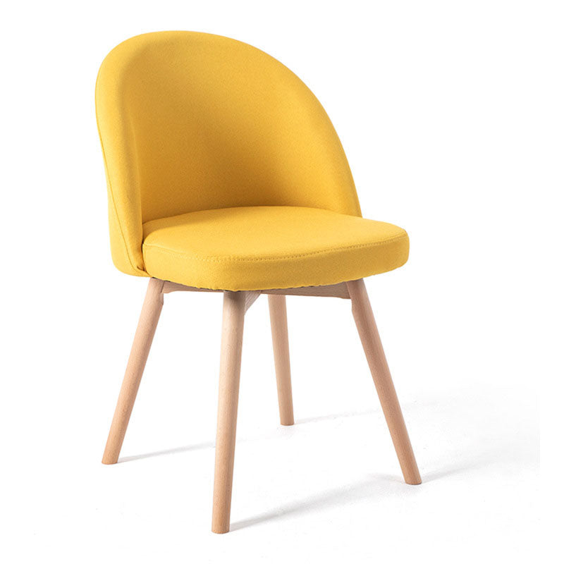 Contemporary Scandinavian Beech Wood Linen Curved Rounded Dining Chair With Backrest For Dining Room