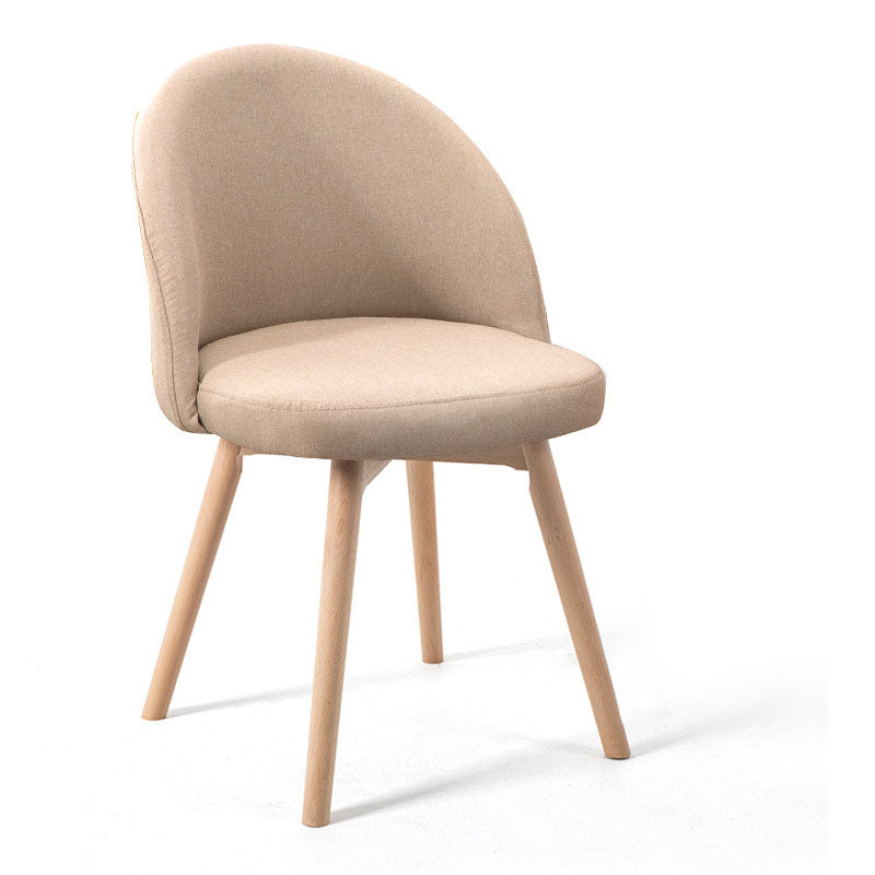 Contemporary Scandinavian Beech Wood Linen Curved Rounded Dining Chair With Backrest For Dining Room