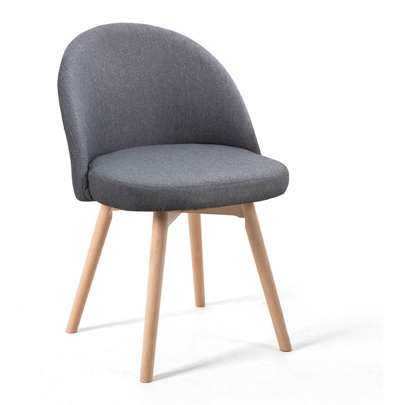 Contemporary Scandinavian Beech Wood Linen Curved Rounded Dining Chair With Backrest For Dining Room