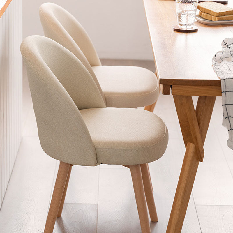 Contemporary Scandinavian Beech Wood Linen Curved Rounded Dining Chair With Backrest For Dining Room