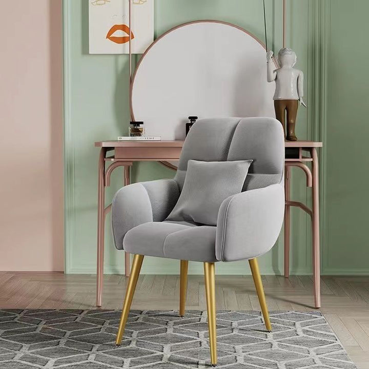 Contemporary Scandinavian Velvet Carbon Steel Grid Trapezoid Vanity Chair With Backrest &amp; Armrests For Bedroom