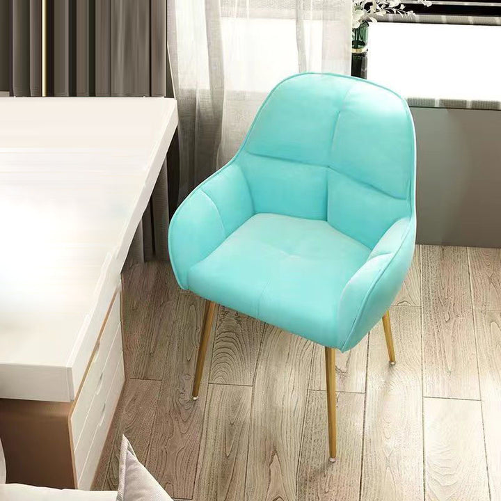 Contemporary Scandinavian Velvet Carbon Steel Grid Trapezoid Vanity Chair With Backrest &amp; Armrests For Bedroom