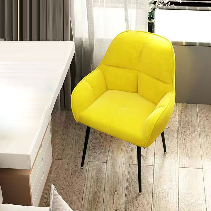 Contemporary Scandinavian Velvet Carbon Steel Grid Trapezoid Vanity Chair With Backrest &amp; Armrests For Bedroom