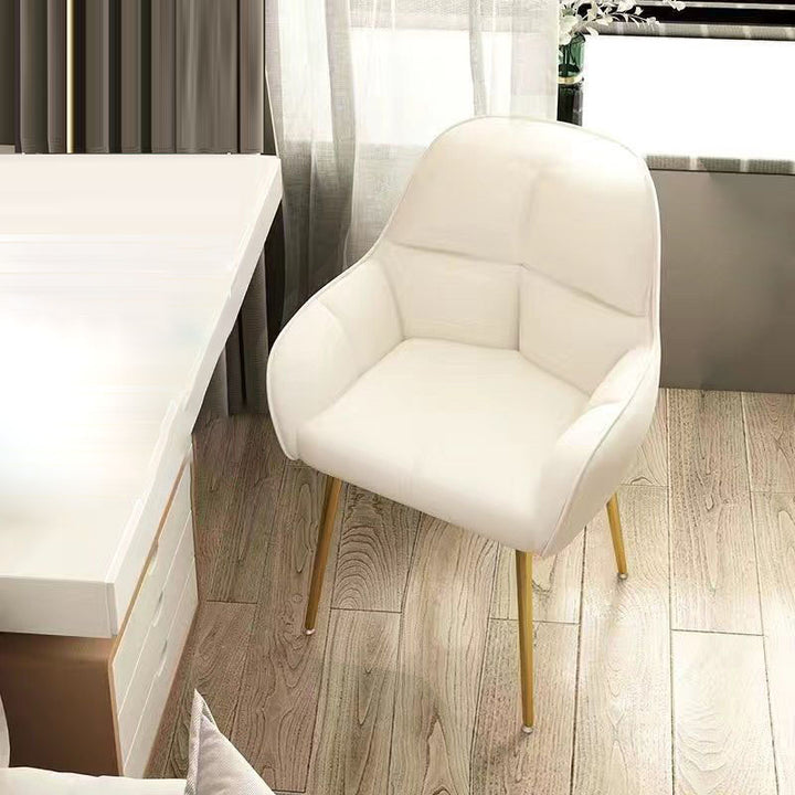 Contemporary Scandinavian Velvet Carbon Steel Grid Trapezoid Vanity Chair With Backrest &amp; Armrests For Bedroom