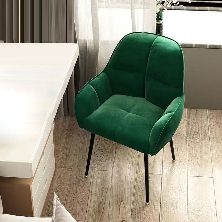 Contemporary Scandinavian Velvet Carbon Steel Grid Trapezoid Vanity Chair With Backrest &amp; Armrests For Bedroom