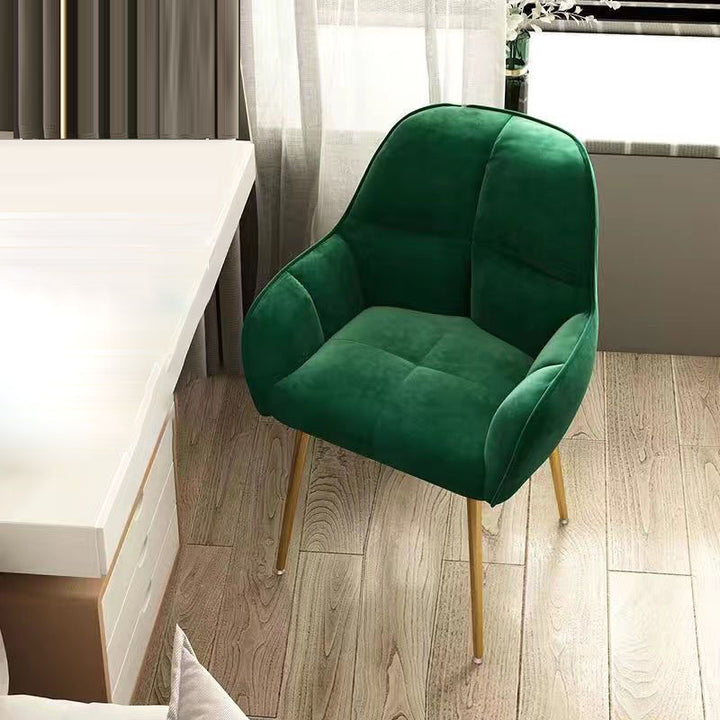 Contemporary Scandinavian Velvet Carbon Steel Grid Trapezoid Vanity Chair With Backrest &amp; Armrests For Bedroom