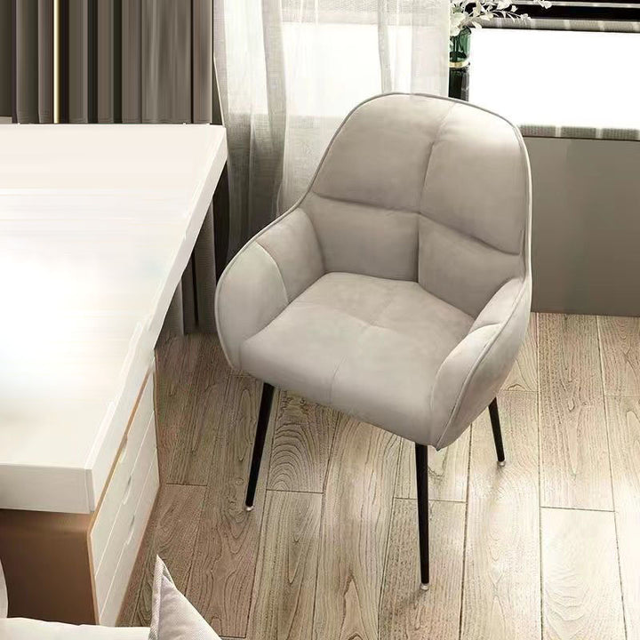 Contemporary Scandinavian Velvet Carbon Steel Grid Trapezoid Vanity Chair With Backrest &amp; Armrests For Bedroom