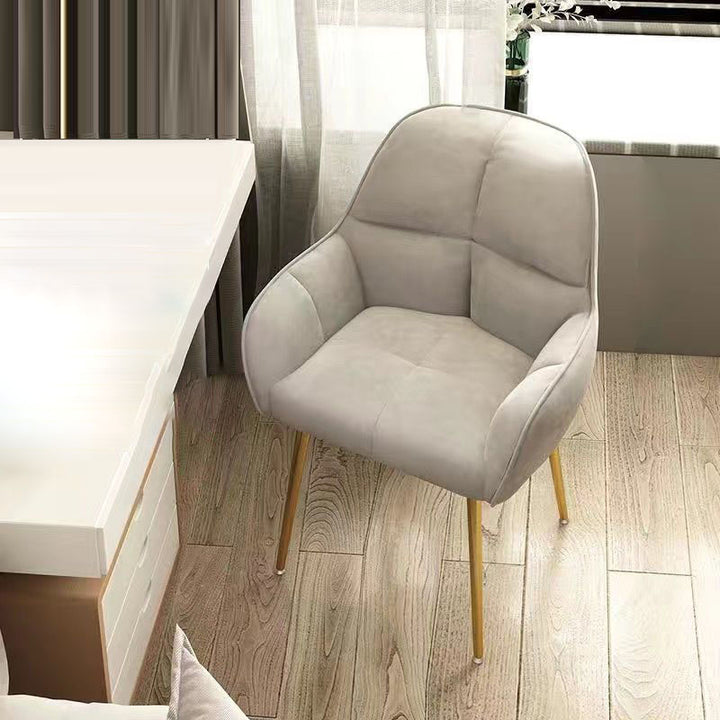 Contemporary Scandinavian Velvet Carbon Steel Grid Trapezoid Vanity Chair With Backrest &amp; Armrests For Bedroom