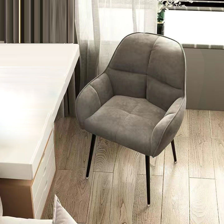 Contemporary Scandinavian Velvet Carbon Steel Grid Trapezoid Vanity Chair With Backrest &amp; Armrests For Bedroom