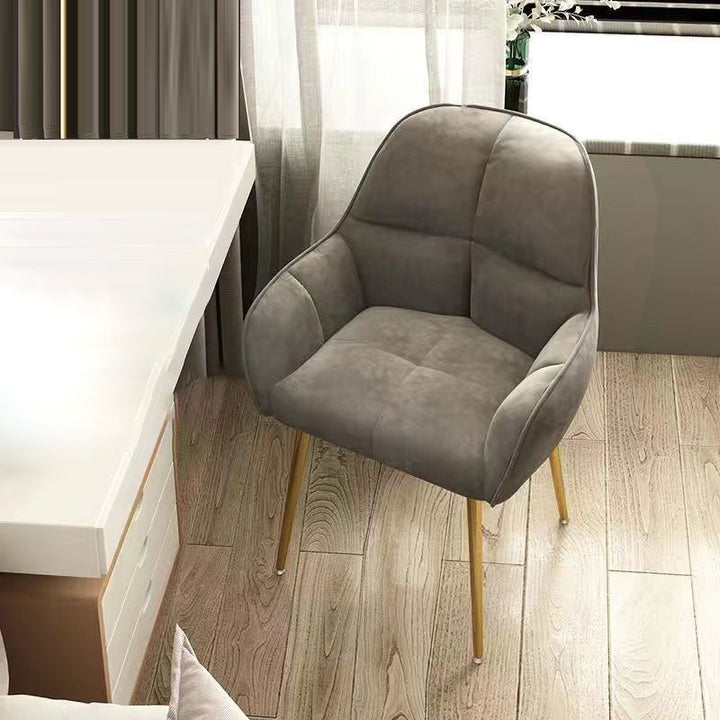 Contemporary Scandinavian Velvet Carbon Steel Grid Trapezoid Vanity Chair With Backrest &amp; Armrests For Bedroom