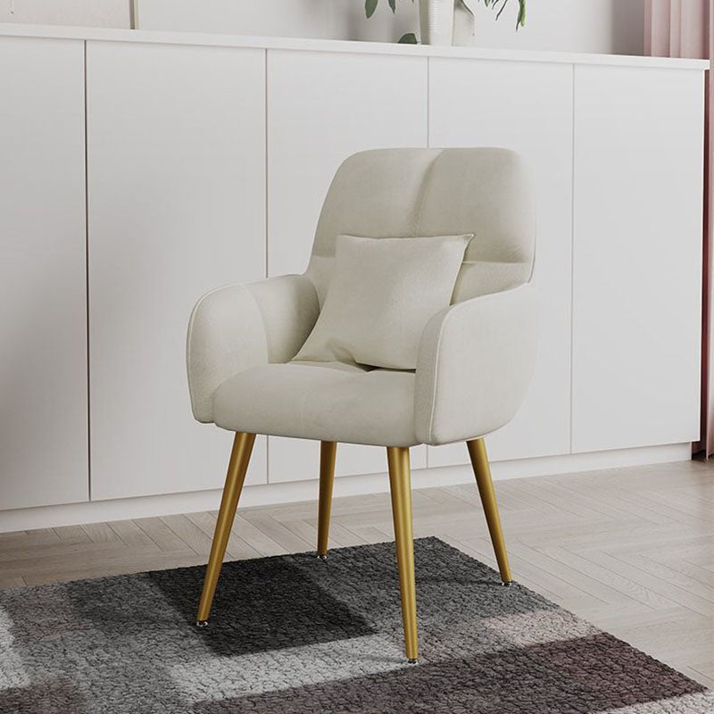 Contemporary Scandinavian Velvet Carbon Steel Grid Trapezoid Vanity Chair With Backrest &amp; Armrests For Bedroom