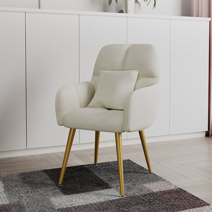 Contemporary Scandinavian Velvet Carbon Steel Grid Trapezoid Vanity Chair With Backrest &amp; Armrests For Bedroom