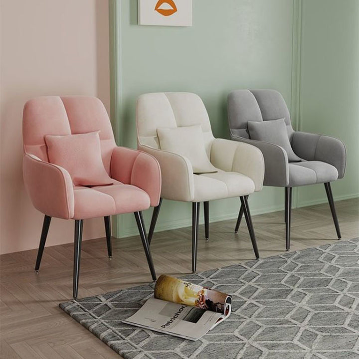 Contemporary Scandinavian Velvet Carbon Steel Grid Trapezoid Vanity Chair With Backrest &amp; Armrests For Bedroom