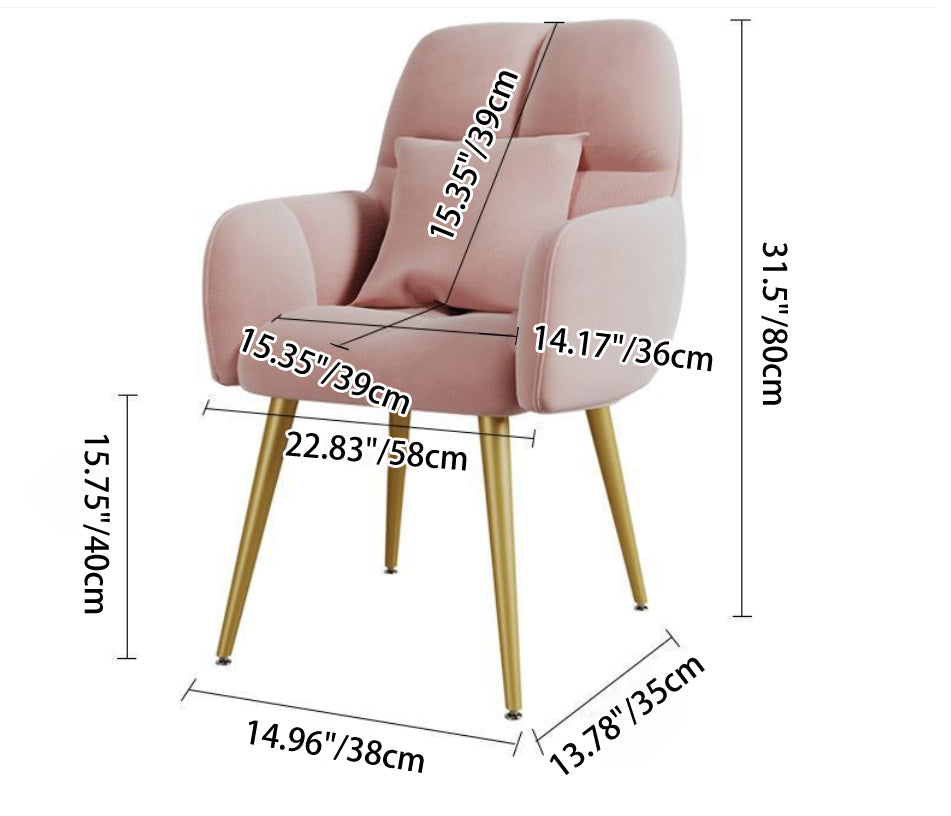 Contemporary Scandinavian Velvet Carbon Steel Grid Trapezoid Vanity Chair With Backrest &amp; Armrests For Bedroom