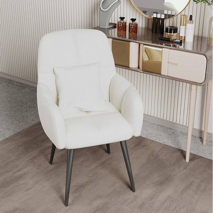 Contemporary Scandinavian Velvet Carbon Steel Grid Trapezoid Vanity Chair With Backrest &amp; Armrests For Bedroom