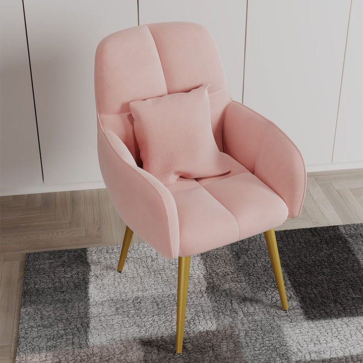 Contemporary Scandinavian Velvet Carbon Steel Grid Trapezoid Vanity Chair With Backrest &amp; Armrests For Bedroom