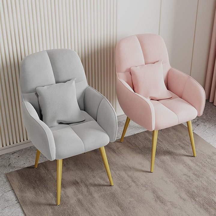 Contemporary Scandinavian Velvet Carbon Steel Grid Trapezoid Vanity Chair With Backrest &amp; Armrests For Bedroom