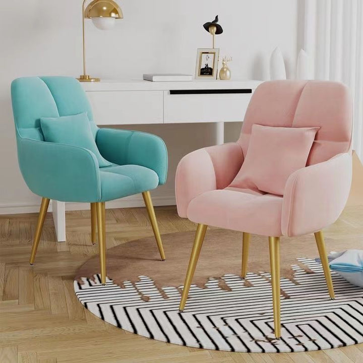 Contemporary Scandinavian Velvet Carbon Steel Grid Trapezoid Vanity Chair With Backrest &amp; Armrests For Bedroom