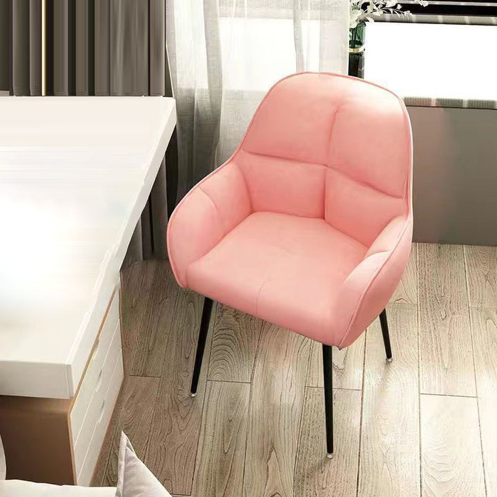 Contemporary Scandinavian Velvet Carbon Steel Grid Trapezoid Vanity Chair With Backrest &amp; Armrests For Bedroom