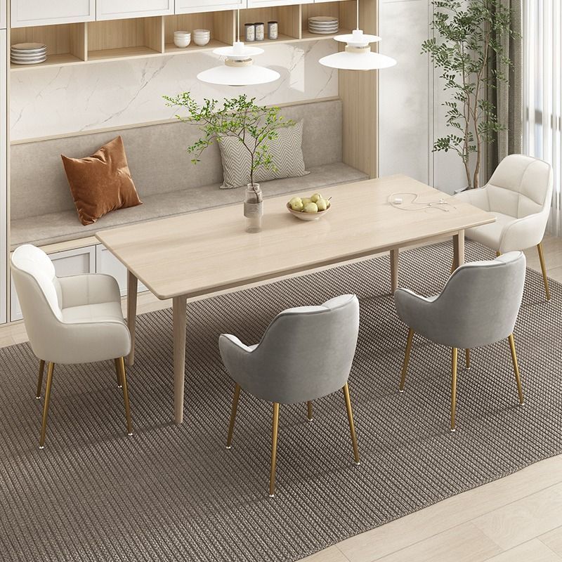 Contemporary Scandinavian Velvet Carbon Steel Grid Trapezoid Vanity Chair With Backrest &amp; Armrests For Bedroom
