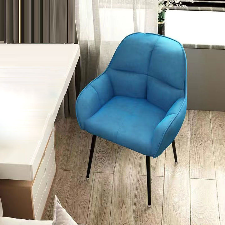 Contemporary Scandinavian Velvet Carbon Steel Grid Trapezoid Vanity Chair With Backrest &amp; Armrests For Bedroom