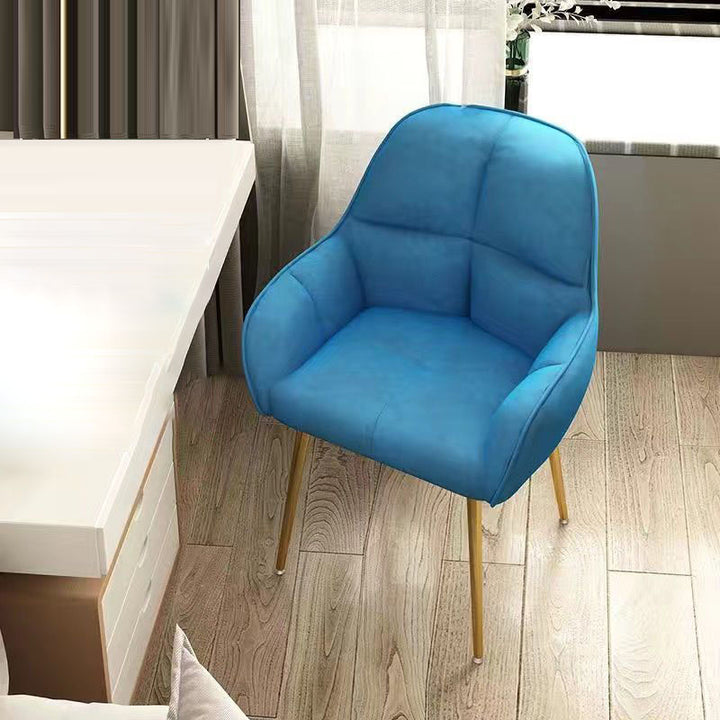 Contemporary Scandinavian Velvet Carbon Steel Grid Trapezoid Vanity Chair With Backrest &amp; Armrests For Bedroom