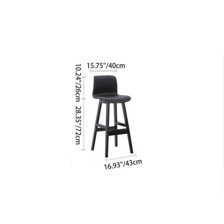 Zeitgenössischer skandinavischer PU-Leder Massivholz gebogener quadratischer Barhocker mit Rückenlehne für das Esszimmer 