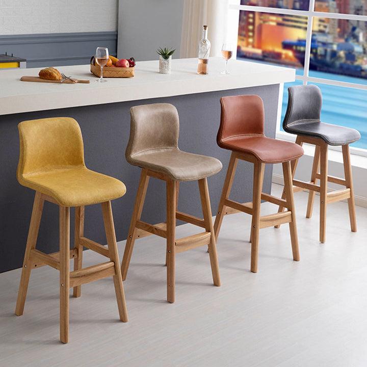 Zeitgenössischer skandinavischer PU-Leder Massivholz gebogener quadratischer Barhocker mit Rückenlehne für das Esszimmer 