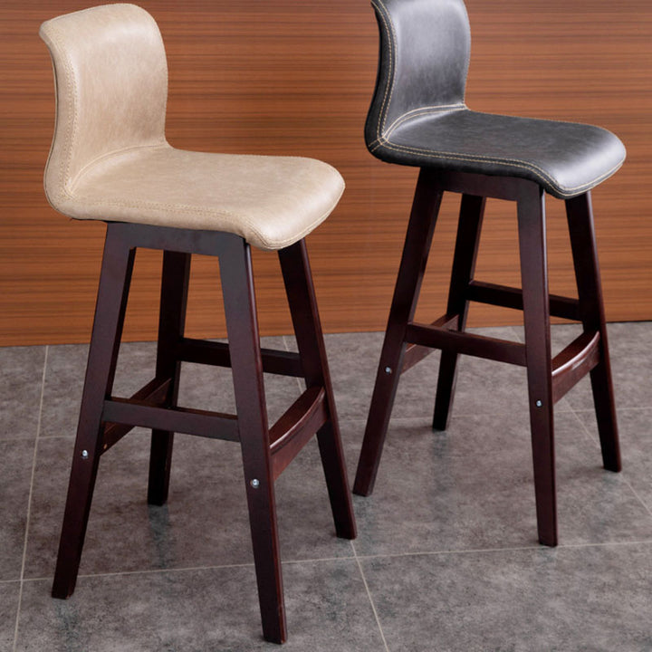 Zeitgenössischer skandinavischer PU-Leder Massivholz gebogener quadratischer Barhocker mit Rückenlehne für das Esszimmer 