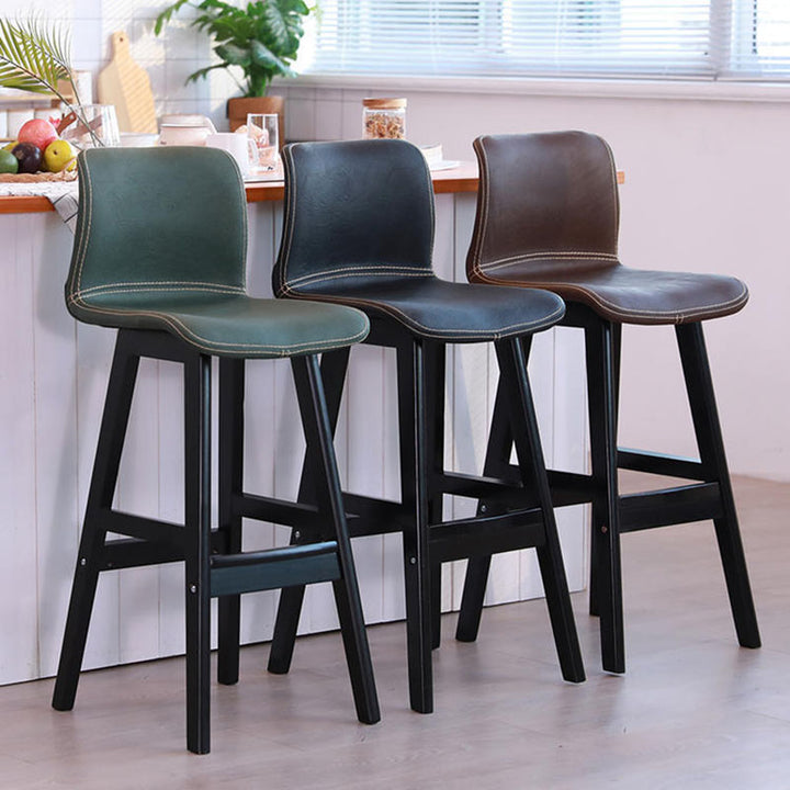 Zeitgenössischer skandinavischer PU-Leder Massivholz gebogener quadratischer Barhocker mit Rückenlehne für das Esszimmer 