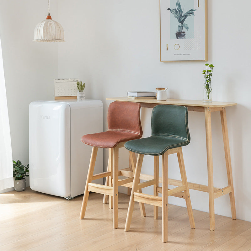 Zeitgenössischer skandinavischer PU-Leder Massivholz gebogener quadratischer Barhocker mit Rückenlehne für das Esszimmer 