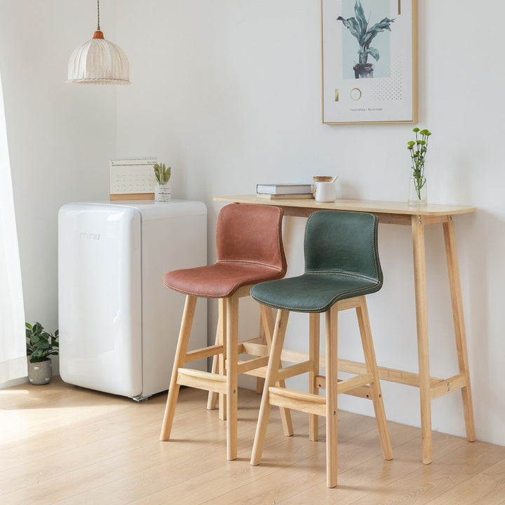 Zeitgenössischer skandinavischer PU-Leder Massivholz gebogener quadratischer Barhocker mit Rückenlehne für das Esszimmer 
