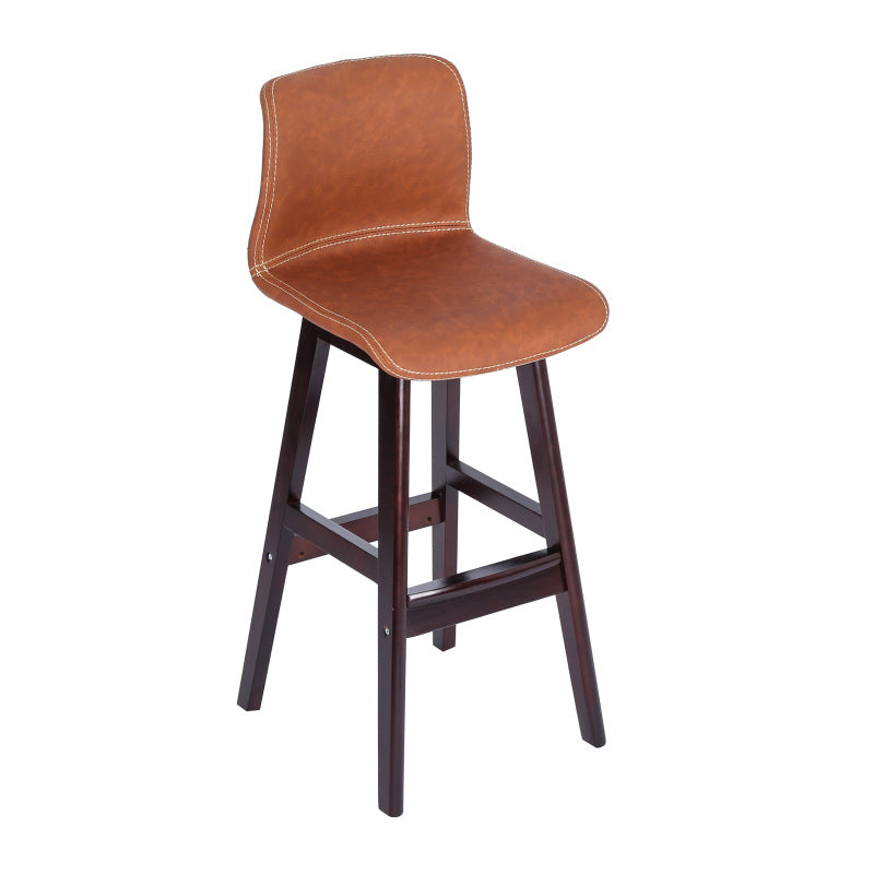 Zeitgenössischer skandinavischer PU-Leder Massivholz gebogener quadratischer Barhocker mit Rückenlehne für das Esszimmer 