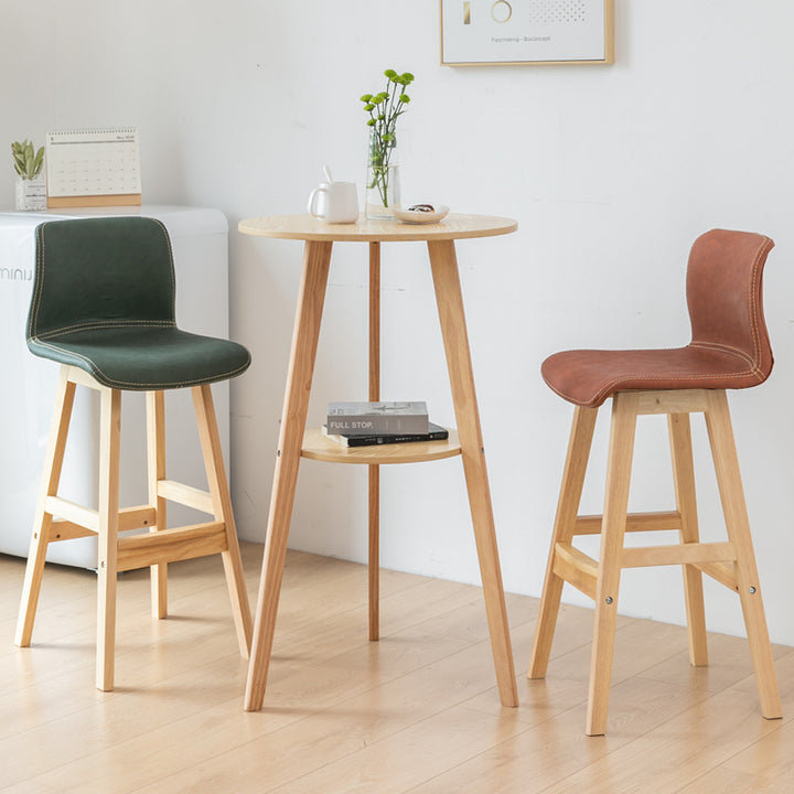 Zeitgenössischer skandinavischer PU-Leder Massivholz gebogener quadratischer Barhocker mit Rückenlehne für das Esszimmer 