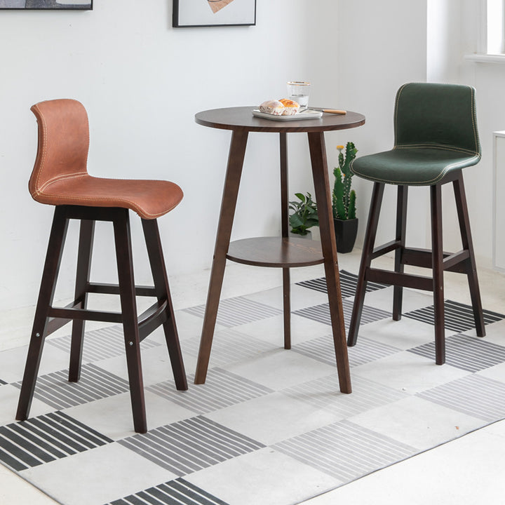 Zeitgenössischer skandinavischer PU-Leder Massivholz gebogener quadratischer Barhocker mit Rückenlehne für das Esszimmer 