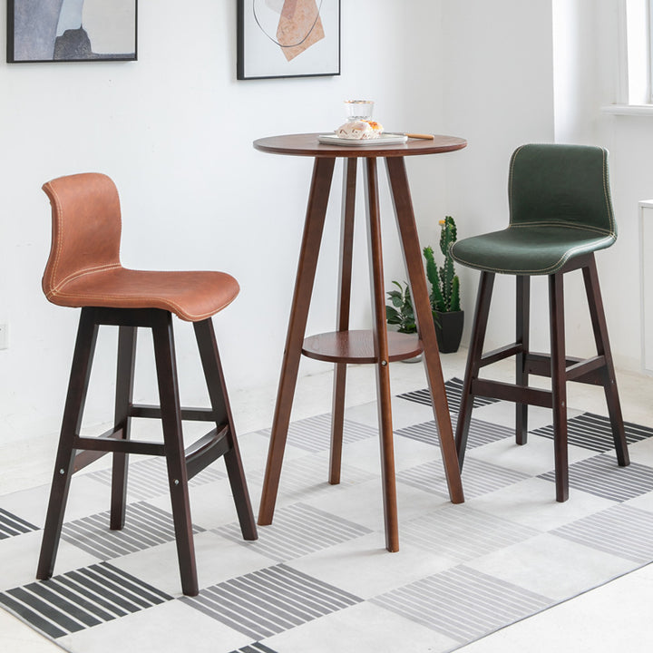 Zeitgenössischer skandinavischer PU-Leder Massivholz gebogener quadratischer Barhocker mit Rückenlehne für das Esszimmer 