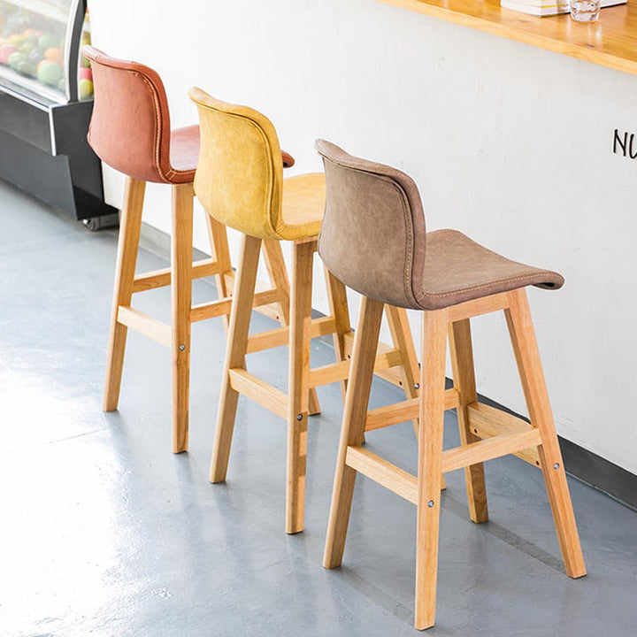 Zeitgenössischer skandinavischer PU-Leder Massivholz gebogener quadratischer Barhocker mit Rückenlehne für das Esszimmer 