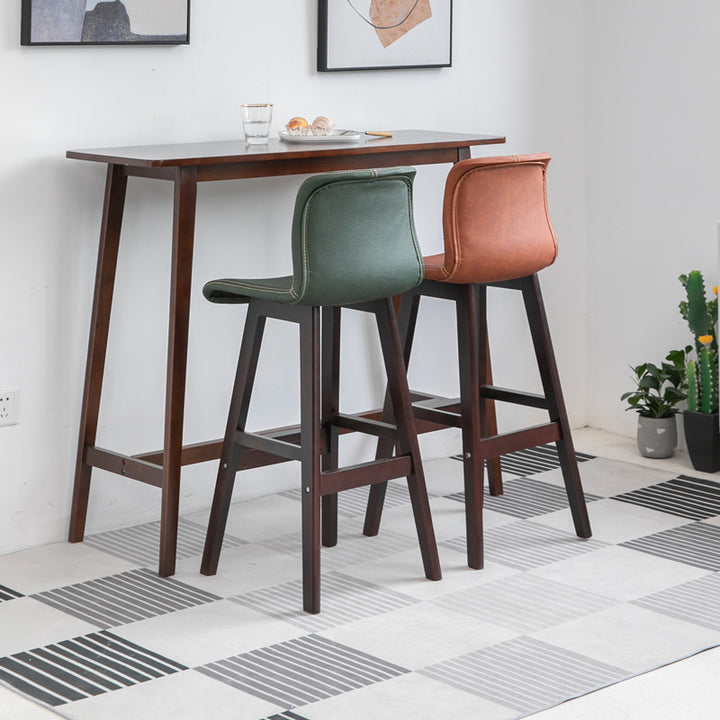 Zeitgenössischer skandinavischer PU-Leder Massivholz gebogener quadratischer Barhocker mit Rückenlehne für das Esszimmer 