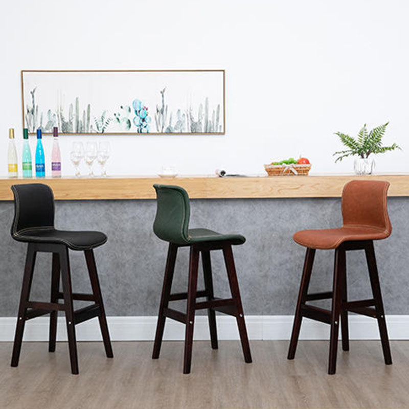 Zeitgenössischer skandinavischer PU-Leder Massivholz gebogener quadratischer Barhocker mit Rückenlehne für das Esszimmer 