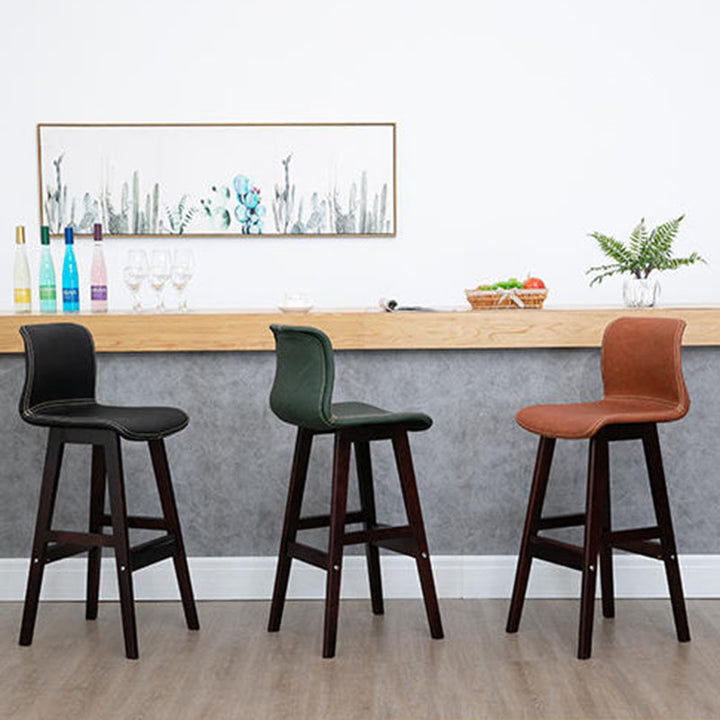 Zeitgenössischer skandinavischer PU-Leder Massivholz gebogener quadratischer Barhocker mit Rückenlehne für das Esszimmer 