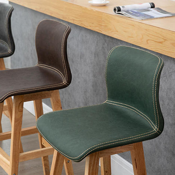 Zeitgenössischer skandinavischer PU-Leder Massivholz gebogener quadratischer Barhocker mit Rückenlehne für das Esszimmer 