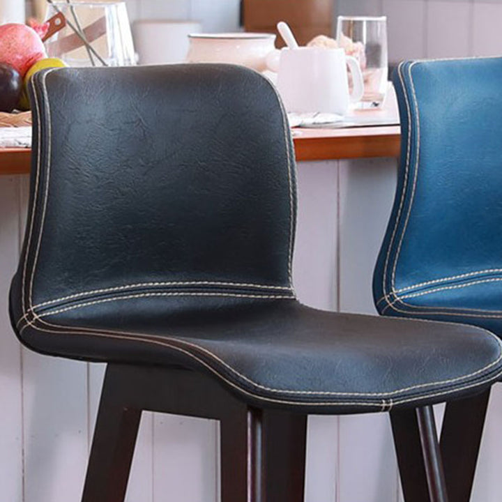 Zeitgenössischer skandinavischer PU-Leder Massivholz gebogener quadratischer Barhocker mit Rückenlehne für das Esszimmer 