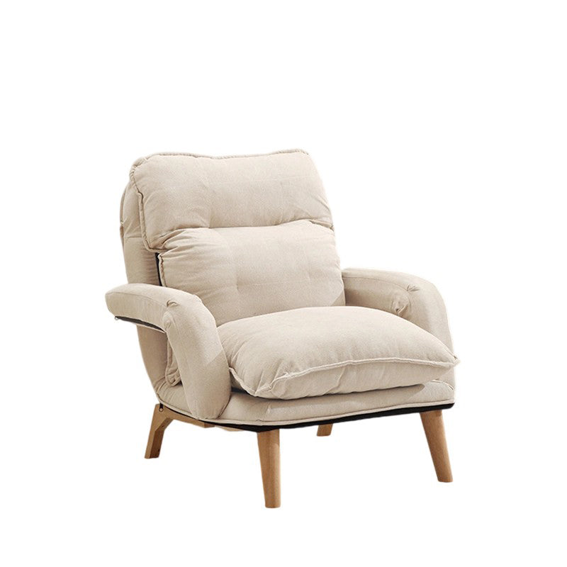 Moderner minimalistischer Akzentstuhl aus Baumwollleinen mit Massivholz, quadratisch, mit Rückenlehne und Armlehne für das Wohnzimmer 