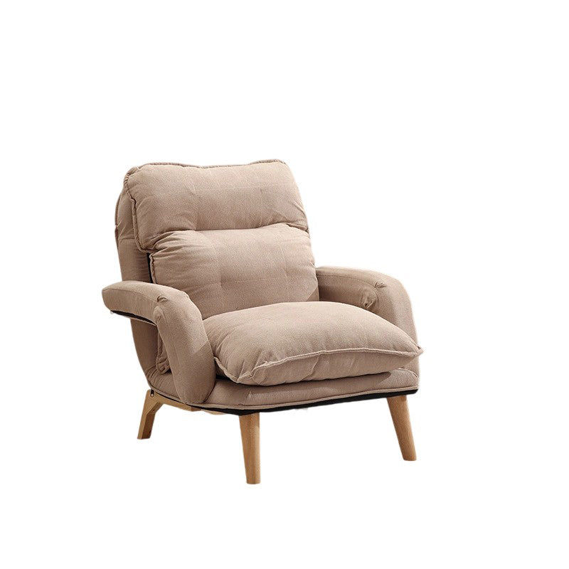 Moderner minimalistischer Akzentstuhl aus Baumwollleinen mit Massivholz, quadratisch, mit Rückenlehne und Armlehne für das Wohnzimmer 