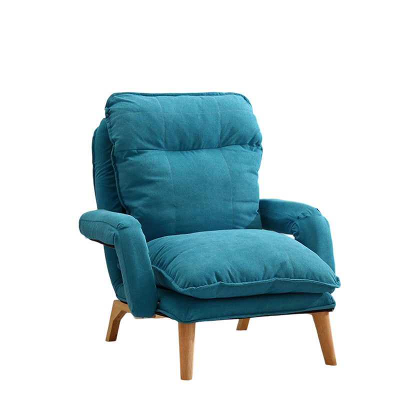 Moderner minimalistischer Akzentstuhl aus Baumwollleinen mit Massivholz, quadratisch, mit Rückenlehne und Armlehne für das Wohnzimmer 