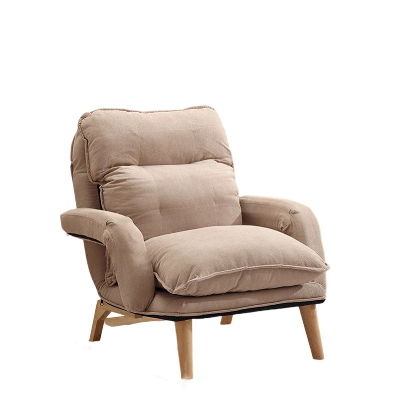 Moderner minimalistischer Akzentstuhl aus Baumwollleinen mit Massivholz, quadratisch, mit Rückenlehne und Armlehne für das Wohnzimmer 