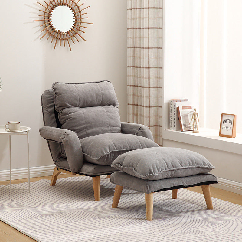 Moderner minimalistischer Akzentstuhl aus Baumwollleinen mit Massivholz, quadratisch, mit Rückenlehne und Armlehne für das Wohnzimmer 