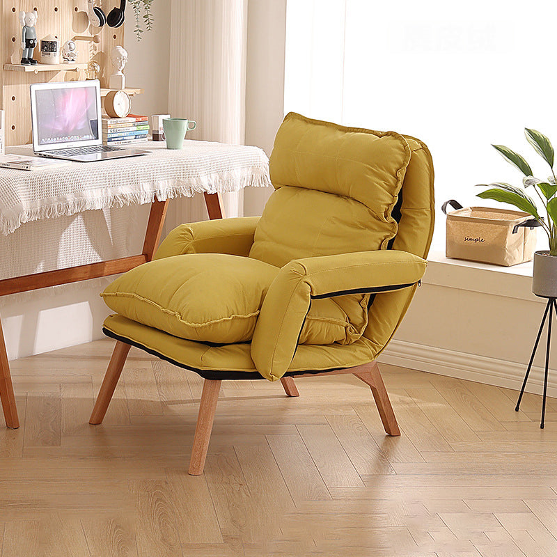 Moderner minimalistischer Akzentstuhl aus Baumwollleinen mit Massivholz, quadratisch, mit Rückenlehne und Armlehne für das Wohnzimmer 