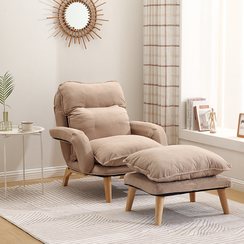 Moderner minimalistischer Akzentstuhl aus Baumwollleinen mit Massivholz, quadratisch, mit Rückenlehne und Armlehne für das Wohnzimmer 