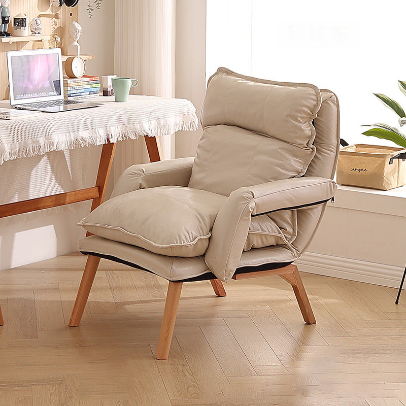 Moderner minimalistischer Akzentstuhl aus Baumwollleinen mit Massivholz, quadratisch, mit Rückenlehne und Armlehne für das Wohnzimmer 